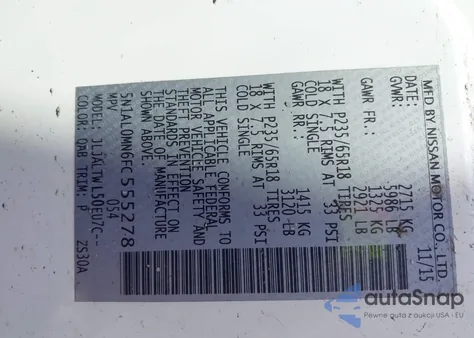 2015 Infiniti Qx60 z USA, uszkodzony, nr VIN 5N1AL0MN6FC555278